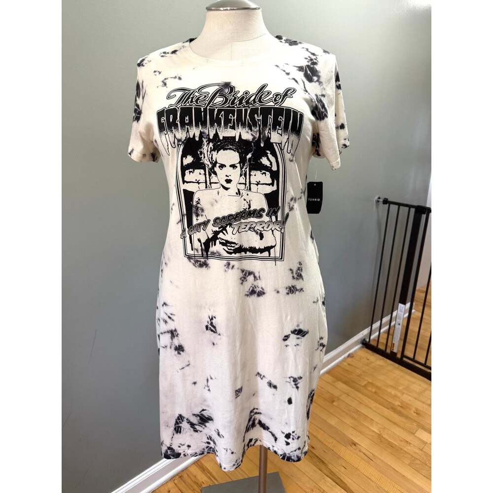 Torrid Bride of Frankenstein Universal Monsters Tie Dye Tee Dress Plus 0 L NWT